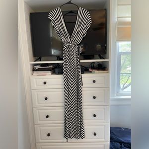 J Crew, black and white striped cotton jersey v-neck dress, size XS.